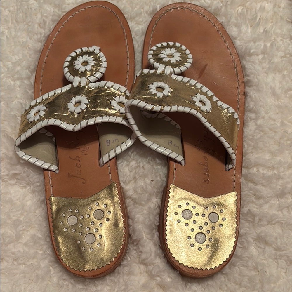 Jack Rogers Gold and White Classic Sandals